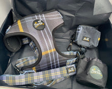 Load image into Gallery viewer, Barkle Black &amp; Grey Tartan Harness Set
