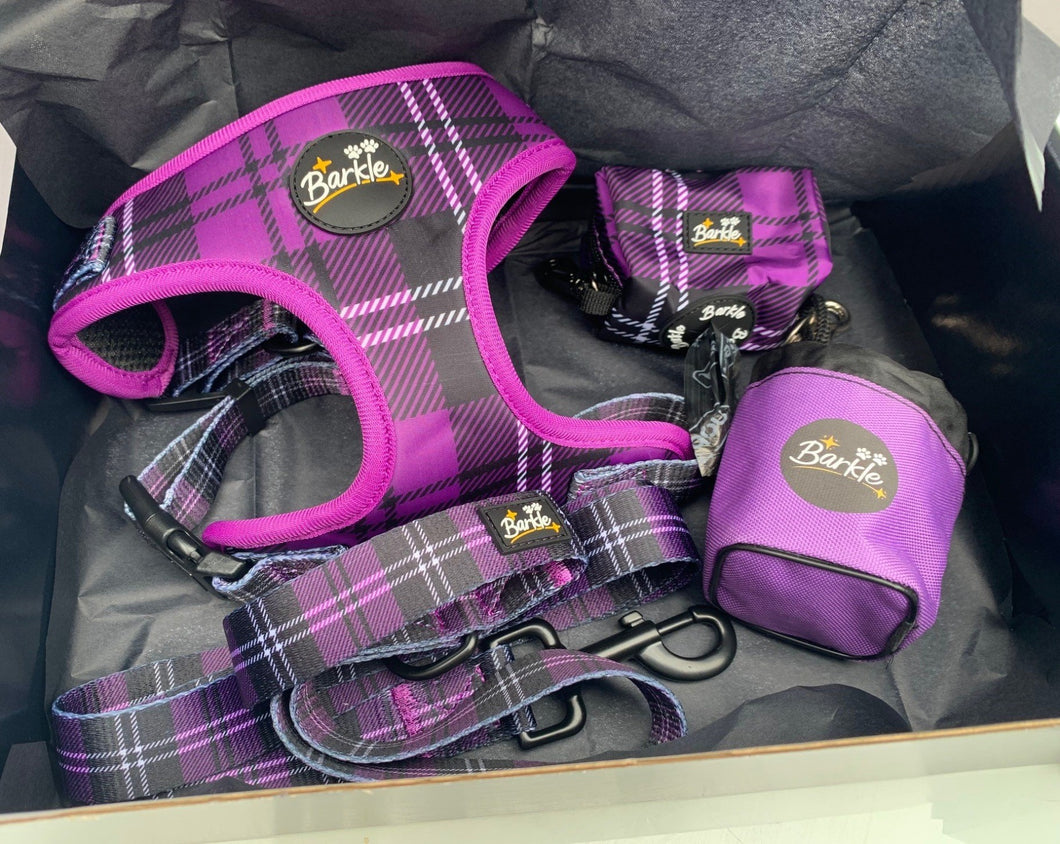 Barkle Purple Tartan Harness Set