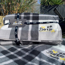 Load image into Gallery viewer, Black &amp; Grey Tartan Barkle Dog Blanket
